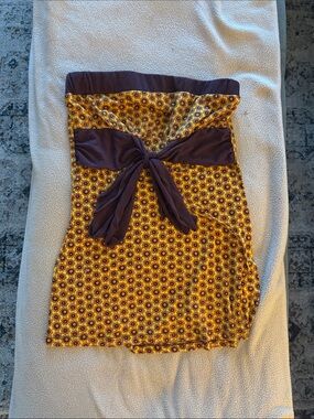Strapless Yellow Floral Tube Top with Brown Tie